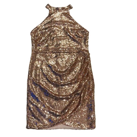 Wink Gal Rose Gold Sequin Halter Dress - Size Large - Picture 8 of 16